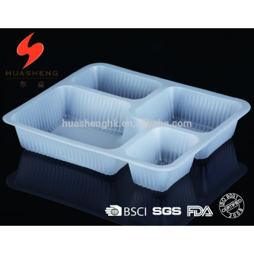 Bandeja dividida de plástico desechable ecológica para alimentos de 1100 ml, con bandeja desechable para alimentos de 4 compartimentos